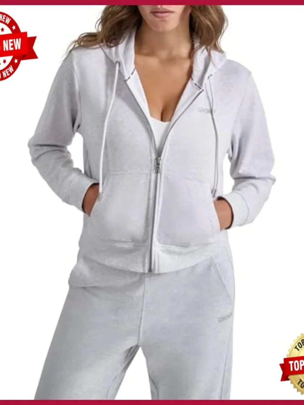 Cropped Fleece Hoodie with Studded Logo and Full Zip Front - Picture 4 of 4